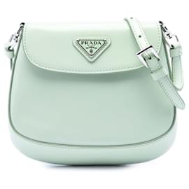 Borsa Cleo mini in pelle spazzolata verde Prada
