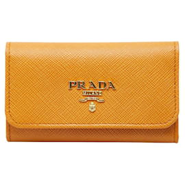 Porte-clés en cuir Saffiano jaune Prada