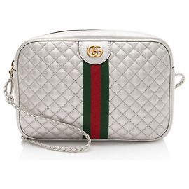 Borsa a tracolla piccola Gucci Metallic Quilted Leather Web Trapuntata