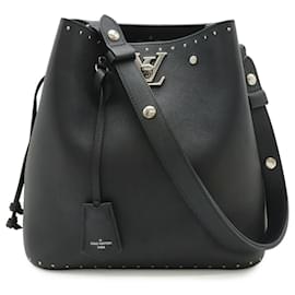 Borsa a tracolla a secchiello Louis Vuitton Lockme in pelle nera