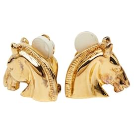 Boucles d'oreilles Cheval Tête de Cheval Hermes en finition dorée - Hermès