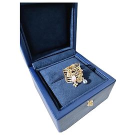 Louis Vuitton Antique Key Pearl Multi-Loop Ring Gelbgold Größe 53