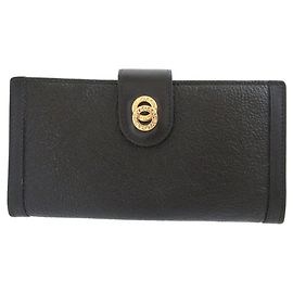 Bulgari Carteira dobrável de couro preto Doppio Tondo Bvlgari