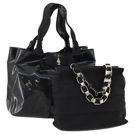 Borsa Salvatore Ferragamo in nylon e pelle vernice 2 set nero Auth BA13155