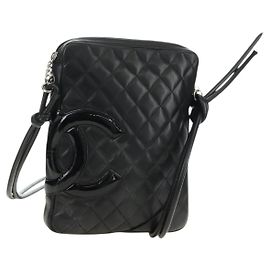 CHANEL Cambon Line Shoulder Bag Cuero Negro Plata CC Auth ka4610V