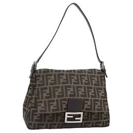 FENDI Zucca Canvas Mamma Baguette Shoulder Bag Black Brown Auth 183009M
