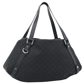GUCCI GG Canvas Abbey Tote Bag Black Silver 293578 Auth 183995V
