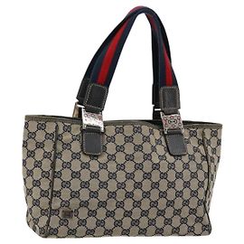 Borsa GUCCI GG Canvas Sherry Line Navy Silver 145810 Auth 183200