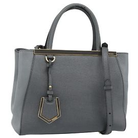 FENDI To joule Handtasche Leder 2way Grau Gold Auth 183996