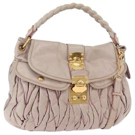 Borsa a tracolla Miu Miu Matelasse in pelle 2way Beige Gold Auth 184159A