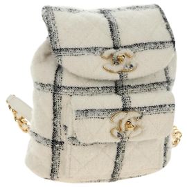 CHANEL Matelasse Chain Backpack Wolle Tweed Elfenbein Gold CC Auth 181919SM