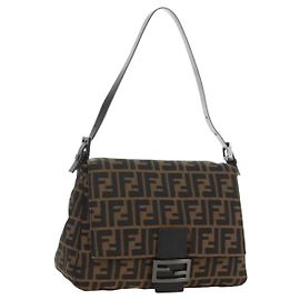 Borsa a Spalla FENDI Zucca Canvas Nero Marrone Auth 183663V