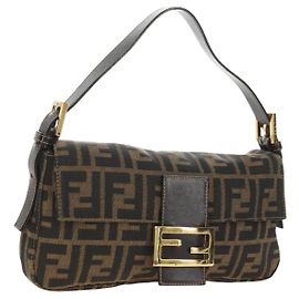 Borsa a tracolla FENDI Mamma Baguette in tela Zucca Nero Marrone Autentica yk20469SM