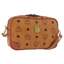 Borsa a Spalla MCM Vicetos Logogram PVC Pelle Marrone Oro Auth 183689