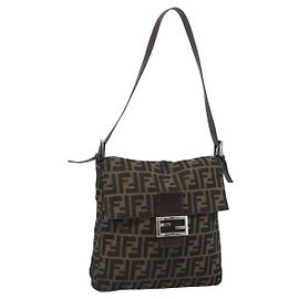 FENDI Zucca Canvas Mamma Baguette Shoulder Bag Black Brown Auth 184554A