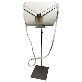 Vintage Givenchy Schultertasche aus strukturierter Leder Weiß Gold