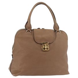 Chloé Chloe Elsie Handtasche aus Leder Beige Gold Auth 182109