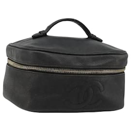 CHANEL Vanity Handtasche Caviar Leder Schwarz Gold CC Authentisch gh2069