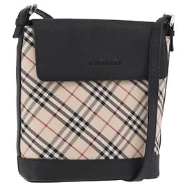 Borsa a tracolla BURBERRY Nova Check in tela beige argento Auth 184471A