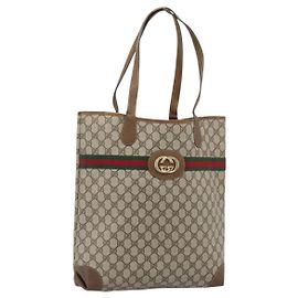 GUCCI GG Supreme Web Sherry Line Bag PVC Marrone Oro 002 904 0131 Auth ka4645