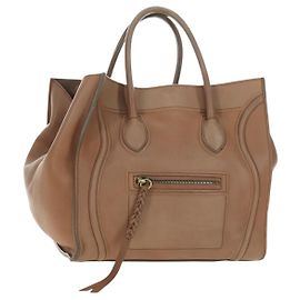 Céline CELINE Luggage Phantom Hand Bag Leather Beige Gold Auth am11750A
