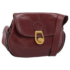 Borsa a Spalla GUCCI in Pelle Bordeaux Oro Auth 183197