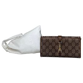Portafoglio Vintage Gucci GG Supreme con chiusura Turn-Lock Beige Marrone