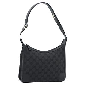 Borsa a Spalla GUCCI GG Canvas Nera Oro Auth 182901A