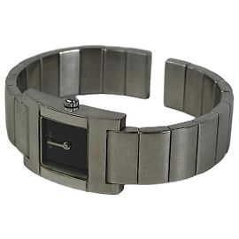 Mont bracelet vintage Gucci en acier inoxydable noir argent