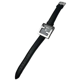 Vintage Fendi Leather Strap Bracelet Watch Black Silver