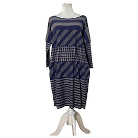 Autre Marque Vintage Pleats Please Issey Miyake Kleid Marineblau Grau XXL
