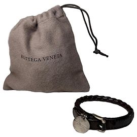 Bracciale in pelle intrecciata vintage Bottega Veneta Marrone Scuro Argento