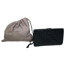 Vintage Bottega Veneta Intrecciato Woven Leather Wallet Black