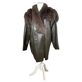 Casaco Vintage Chloé de Couro com Acabamento em Pele Verde Oliva XL