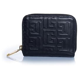 Balmain, portafoglio con zip giro intorno in pelle nera