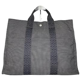 Tote in tela vintage Hermes Navy Grey Silver Snap primi anni 2000 - Hermès