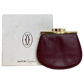 Monedero vintage de piel Cartier burdeos con cierre dorado