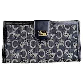 Vintage Celine C Monogram Canvas Portemonnaie Marinegrau Gold - Céline