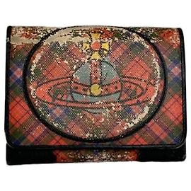 Vintage Vivienne Westwood Ledergeldbörse mit Print Rot Schwarz Creme