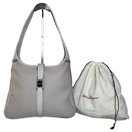 Salvatore Ferragamo Vintage Ferragamo Fabric Shoulder Bag Light Grey Silver