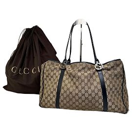 Borsa Tote Vintage Gucci GG Supreme Beige Marrone Oro