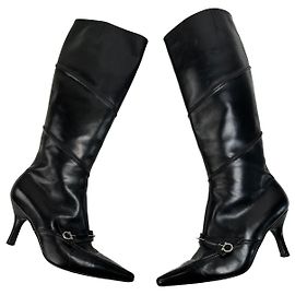 Salvatore Ferragamo Vintage Ferragamo Leather Knee-High Boots Black Silver