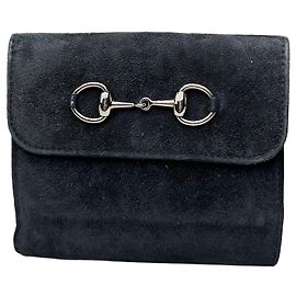 Vintage Gucci Portemonnaie aus Wildleder mit schwarzem Lederbesatz und Silber