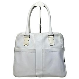 Salvatore Ferragamo Vintage Ferragamo Grained Leather Handbag White Silver