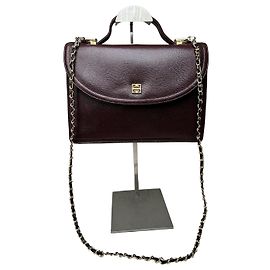Vintage Givenchy Leather Shoulder Bag Burgundy Gold Chain Early 2000s