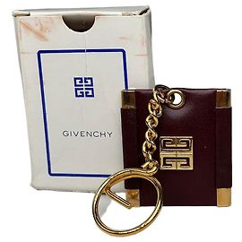 Portachiavi in pelle vintage Givenchy con logo Interlocking G color Bordeaux e Oro