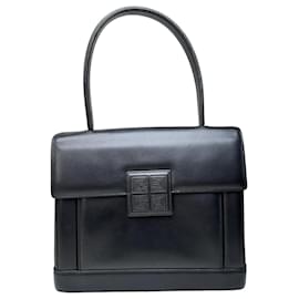 Bolsa de mão Vintage Givenchy em couro liso preto e prata