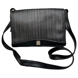 Borsa a tracolla vintage Givenchy in pelle testurizzata nera e oro