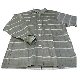 Camisa de botões de algodão listrada Vintage Dior Olive Red L