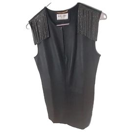 Saint Laurent Schwarzes Leder-Minikleid mit Nieten